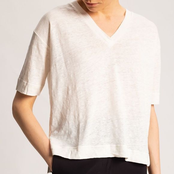 SAMSOE SAMSOE cream linen V neck boxy tee - Picture 3 of 10